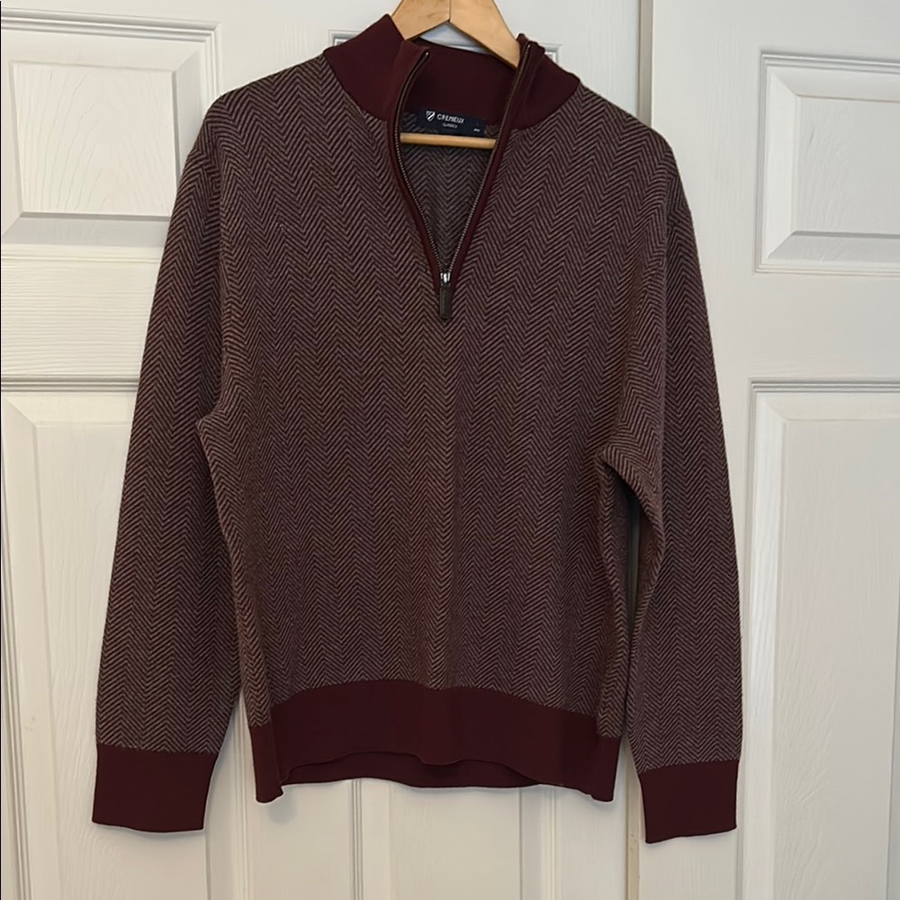 Cremieux Men's 1/4 zip Maroon & Gray Sweater 100% Wool Size L
